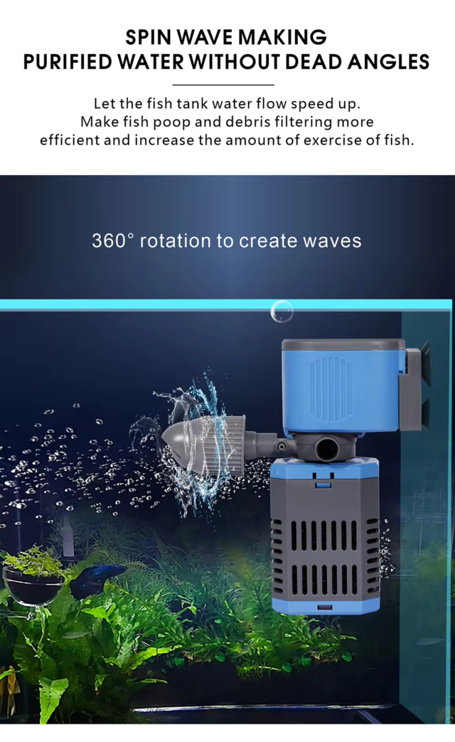 4 in 1 Aquarium Fish Tank Filter Water Pump Internal with Spin Wave Making